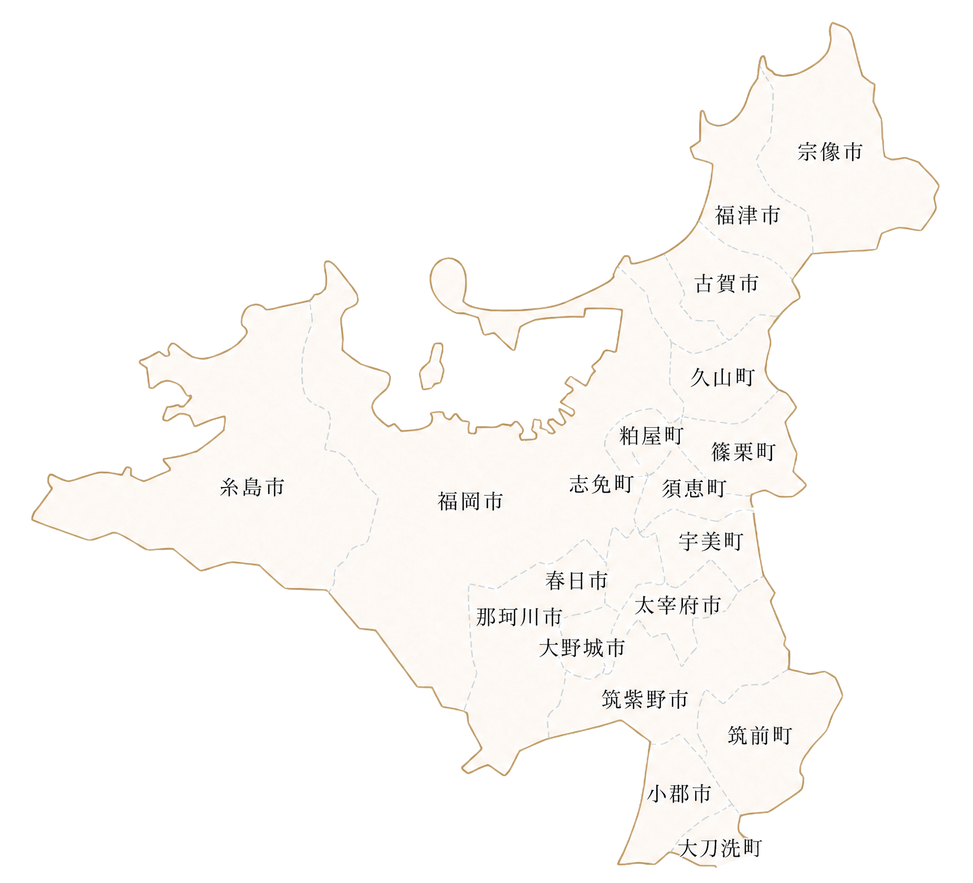 福岡市周辺の出張バーベキュー可能範囲地図